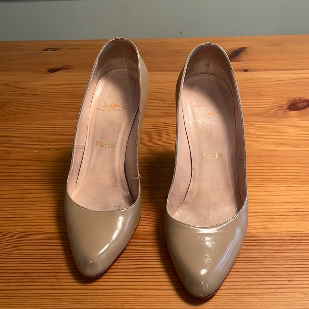 Christian Louboutin Beige Patent Leather Pointed-Toe Pumps